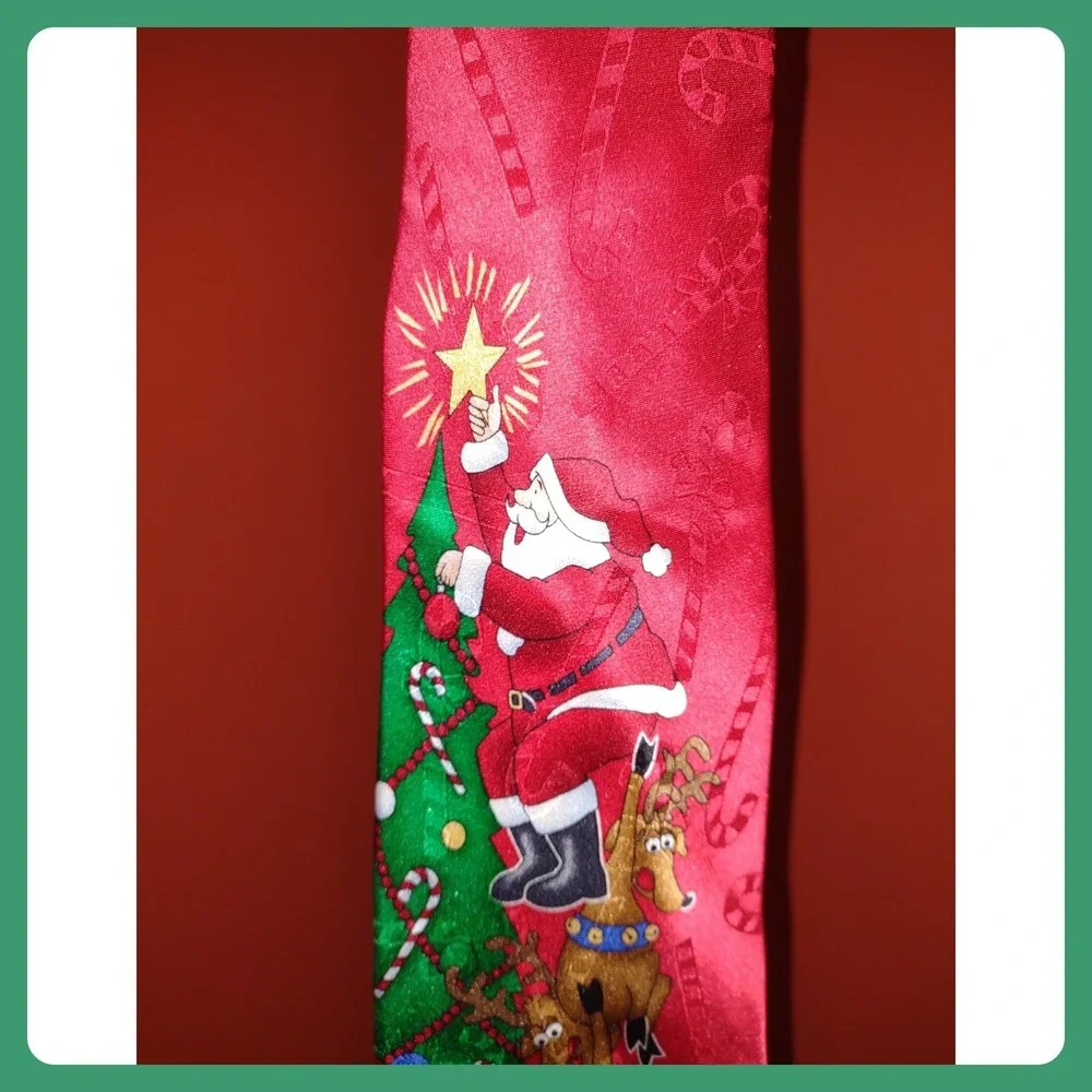 Yule Tie Greetings Christmas Tree Santa Reindeer Holiday Necktie - Picture 3 of 7